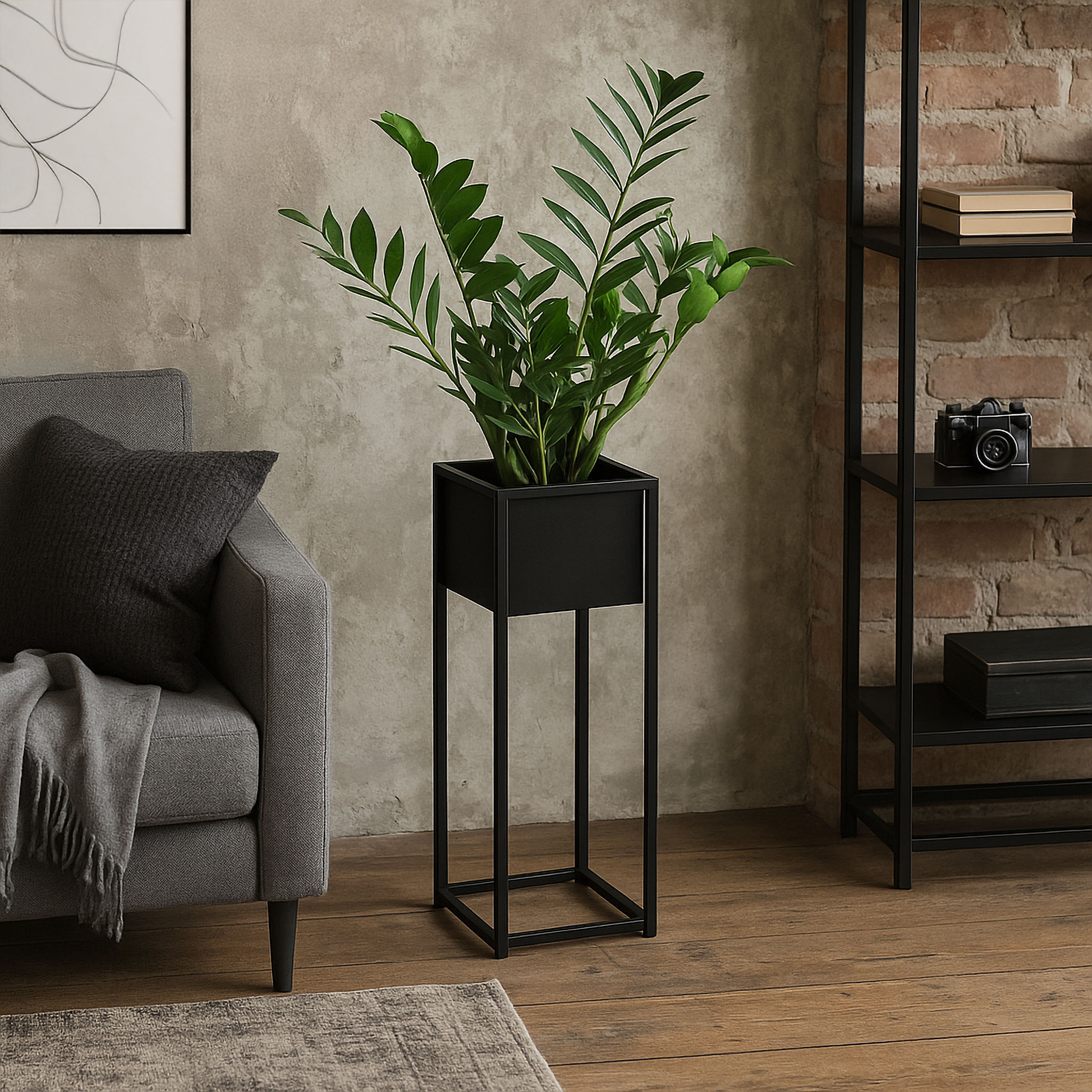 Kwietnik loftowy Concove 60 cm czarny - obrazek 2