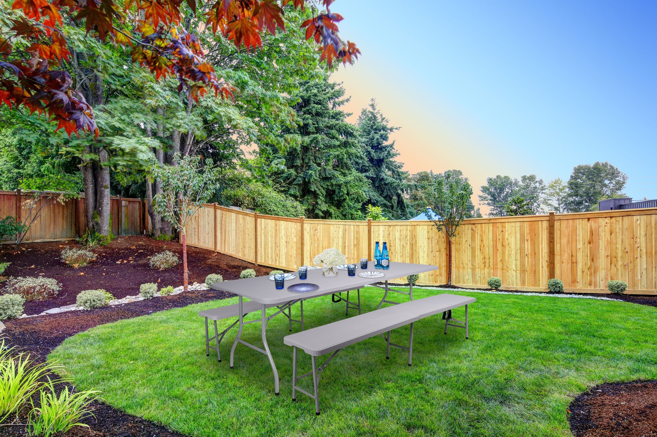 Ławka cateringowa składana w walizkę 180 cm RATTAN szara - obrazek 3