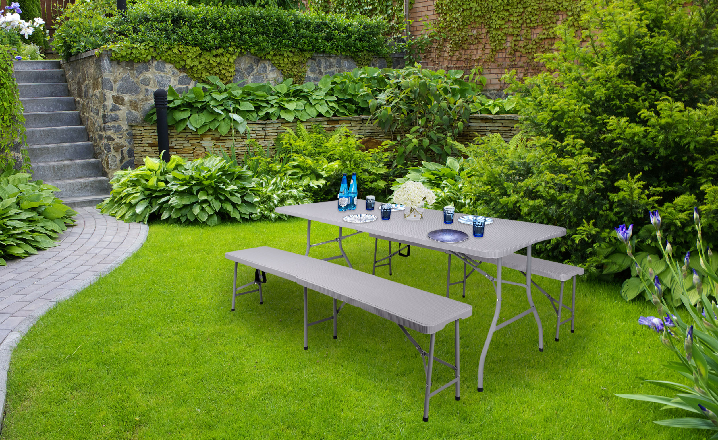 Ławka cateringowa składana w walizkę 180 cm RATTAN szara - obrazek 2