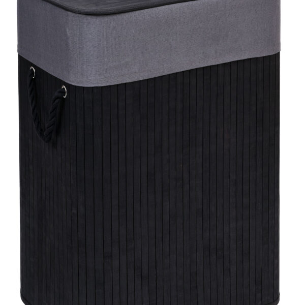 Kosz na pranie bambusowy z pokrywą 80L czarno-szary