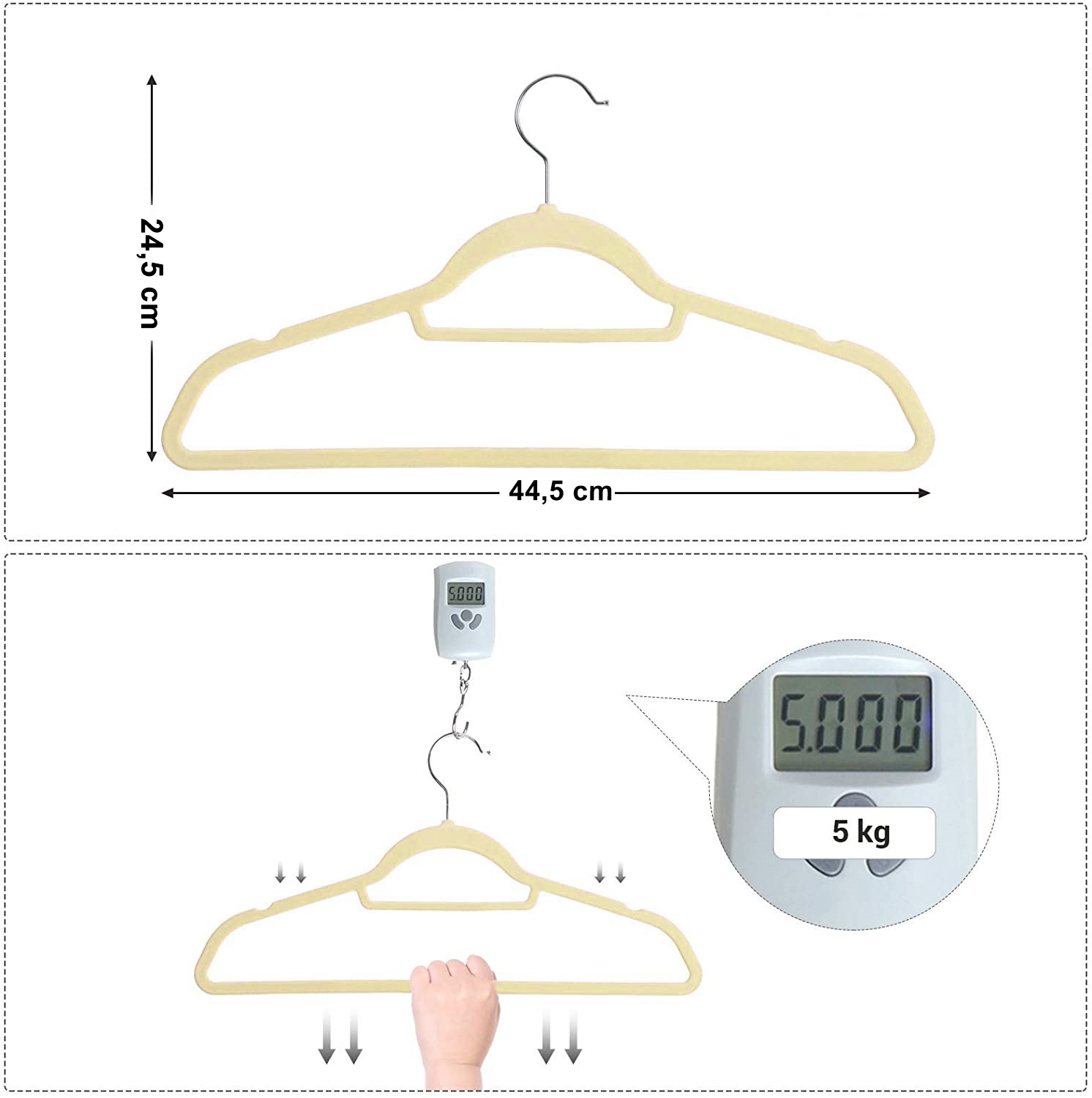 Wieszak welurowy Maxi komplet 50 sztuk beżowy - obrazek 3