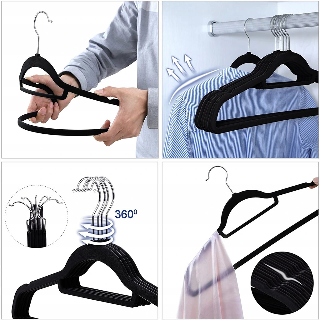 Wieszak welurowy Maxi komplet 60 sztuk czarny - obrazek 5