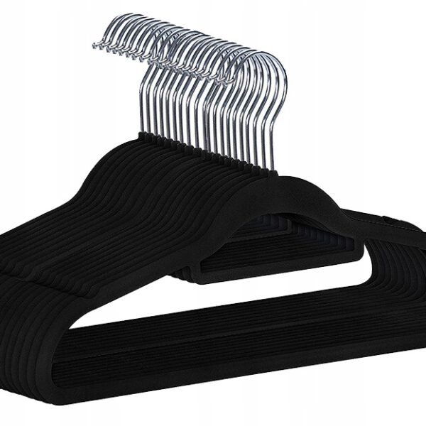 Wieszak welurowy Maxi komplet 60 sztuk czarny