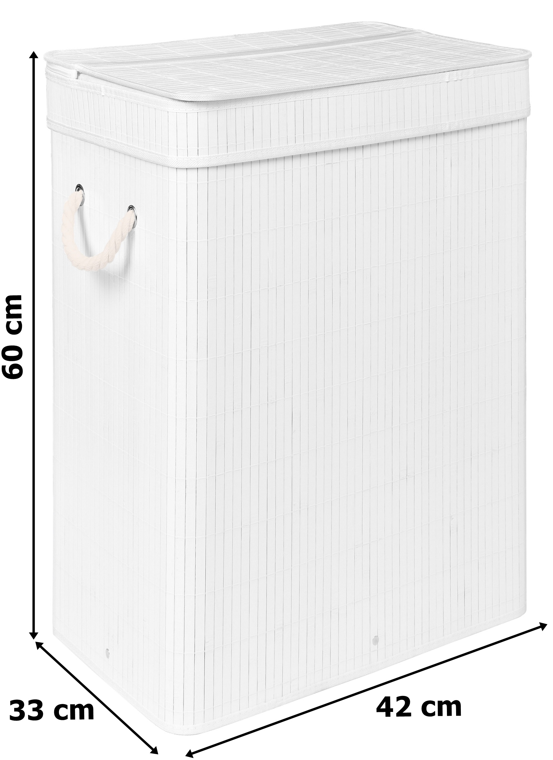 Kosz na pranie bambusowy z pokrywą SOREN 80L biały - obrazek 4