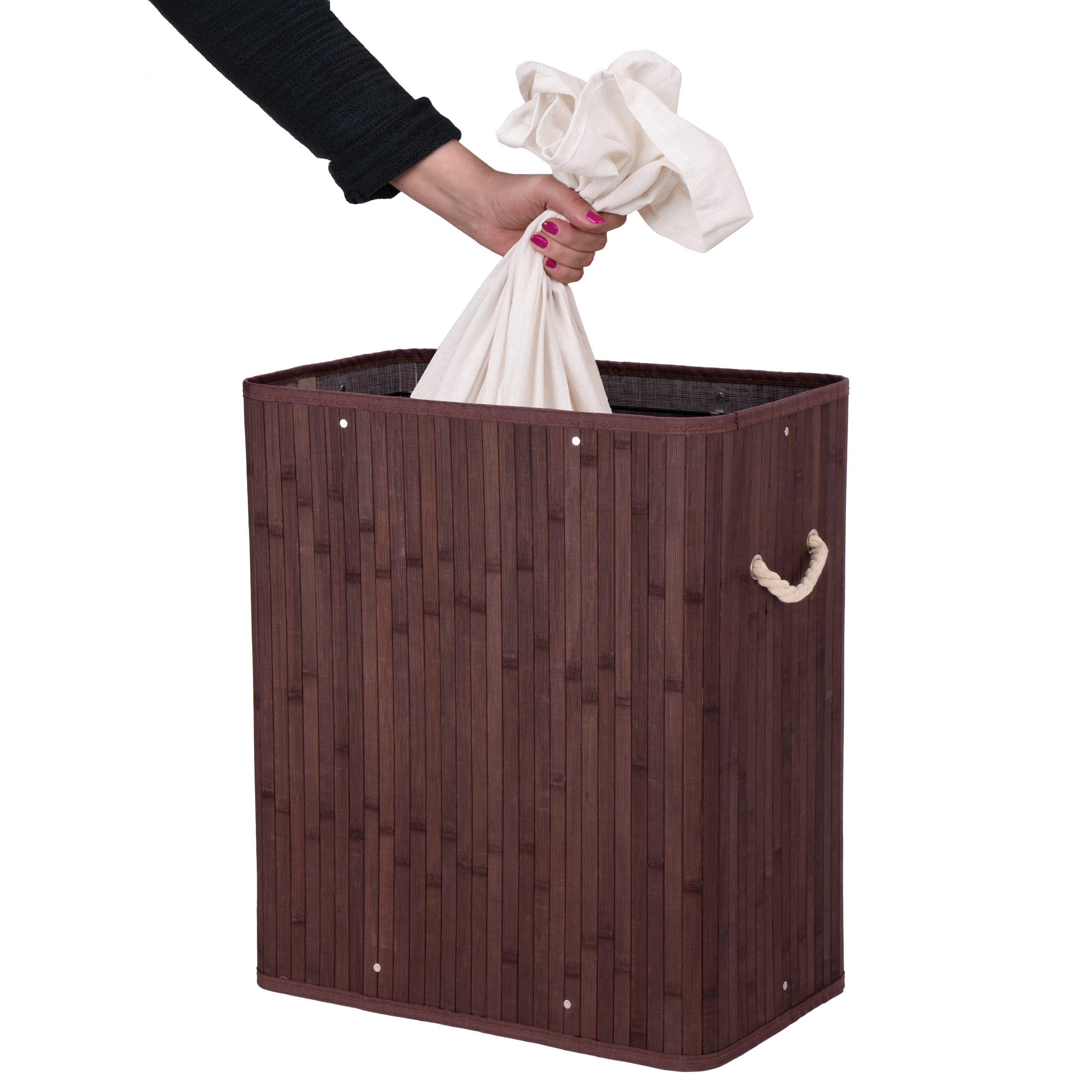 Kosz na pranie bambusowy z pokrywą 100L wenge - obrazek 9