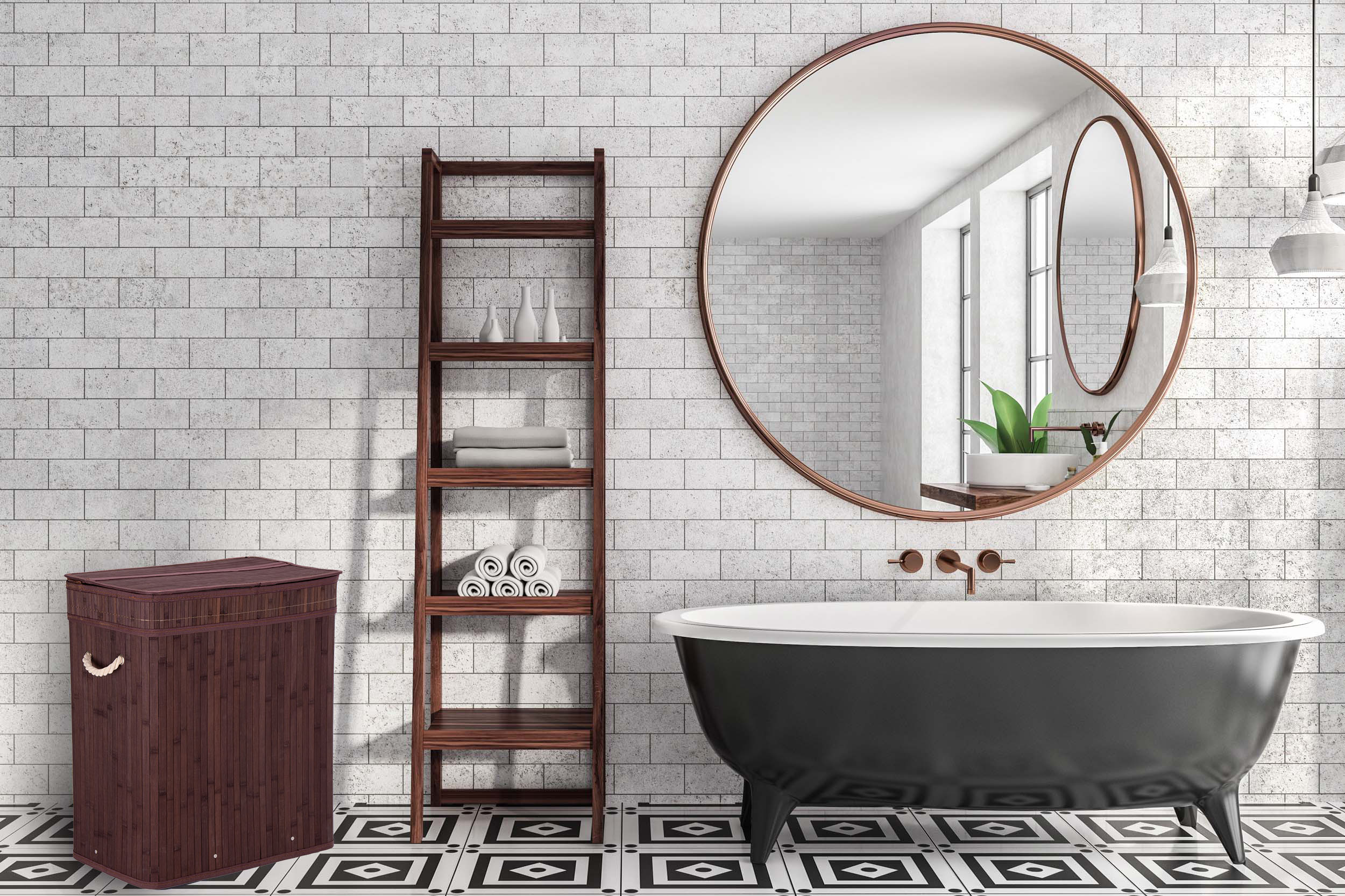 Kosz na pranie bambusowy z pokrywą 100L wenge - obrazek 2