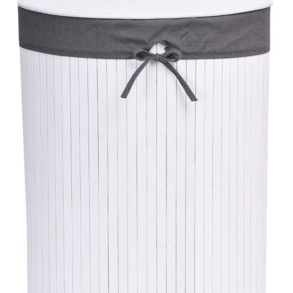 Kosz narożny na pranie bambusowy z pokrywą biało-szary