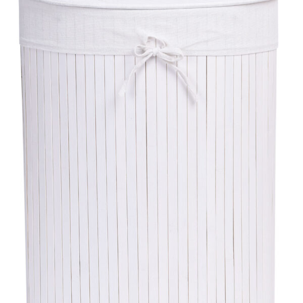 Kosz narożny na pranie bambusowy z pokrywą biały