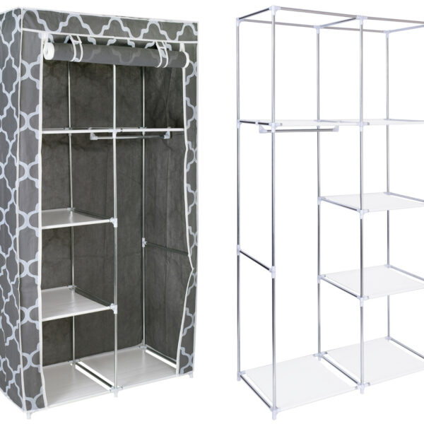 Szafa tekstylna z półkami Mira- szara