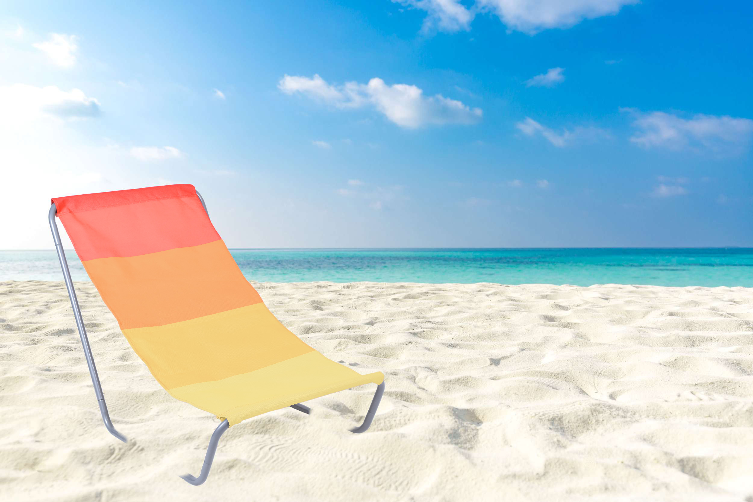 Leżak turystyczny plażowy składany OLEK - pomarańczowe pasy - obrazek 2