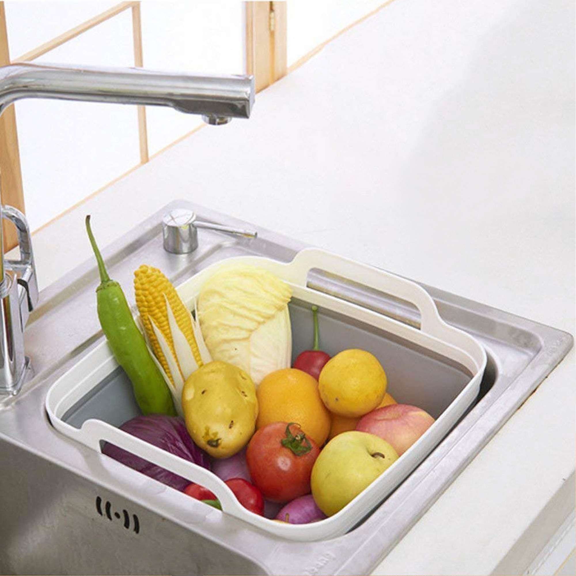 Miska składana z odpływem bialo-szara BRIDA - obrazek 2