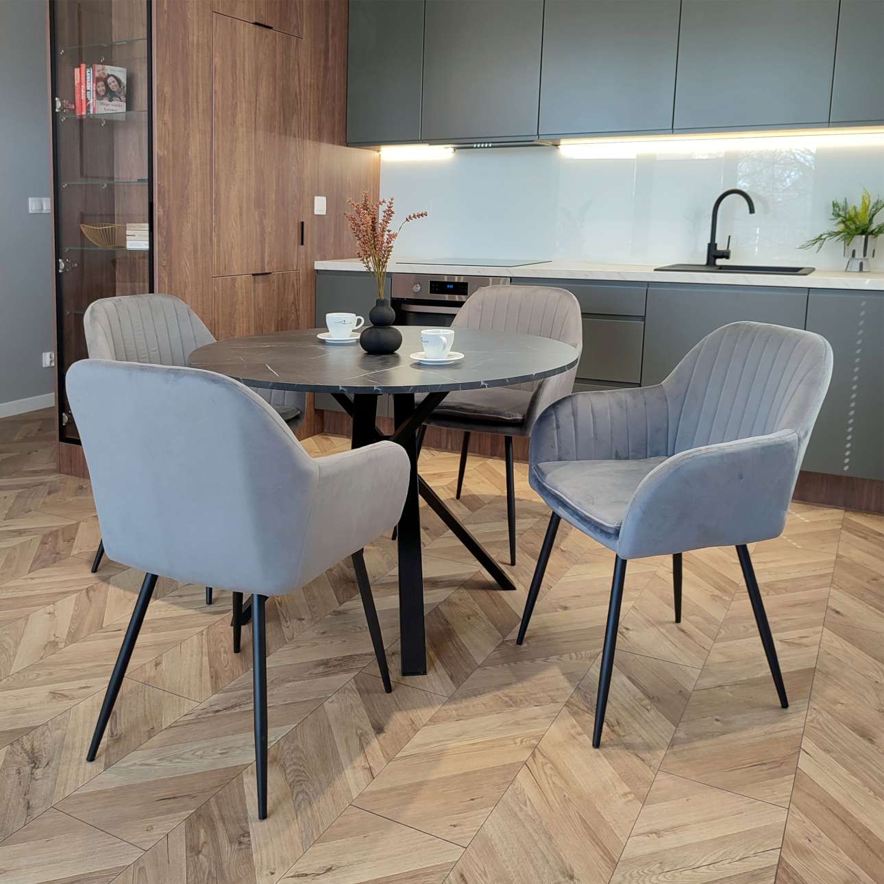 Krzesło welurowe SEVILLA VELVET grafitowe - obrazek 5