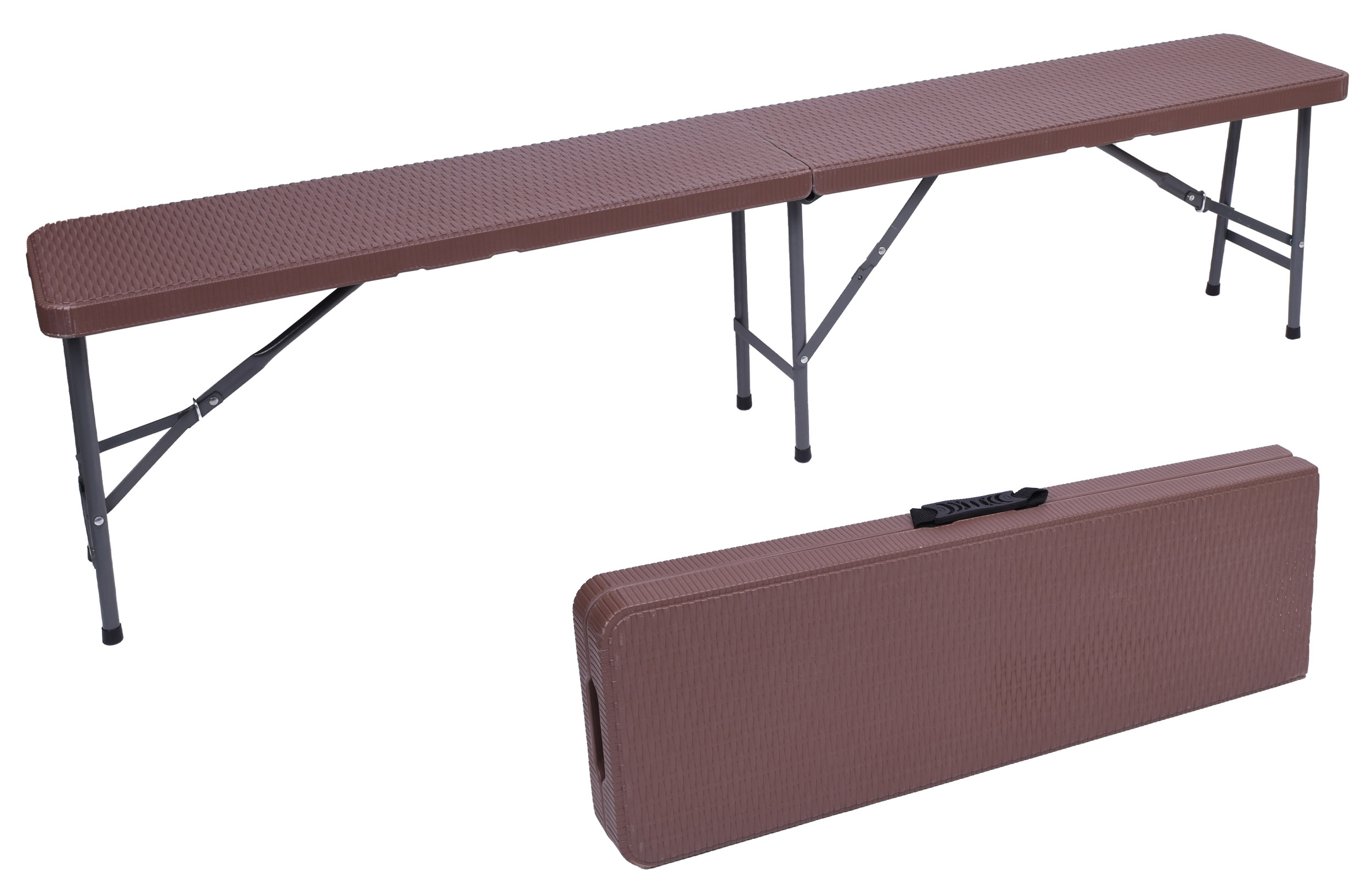 Zestaw cateringowy Rattan brąz stół 180 cm+ 2 ławki - obrazek 4