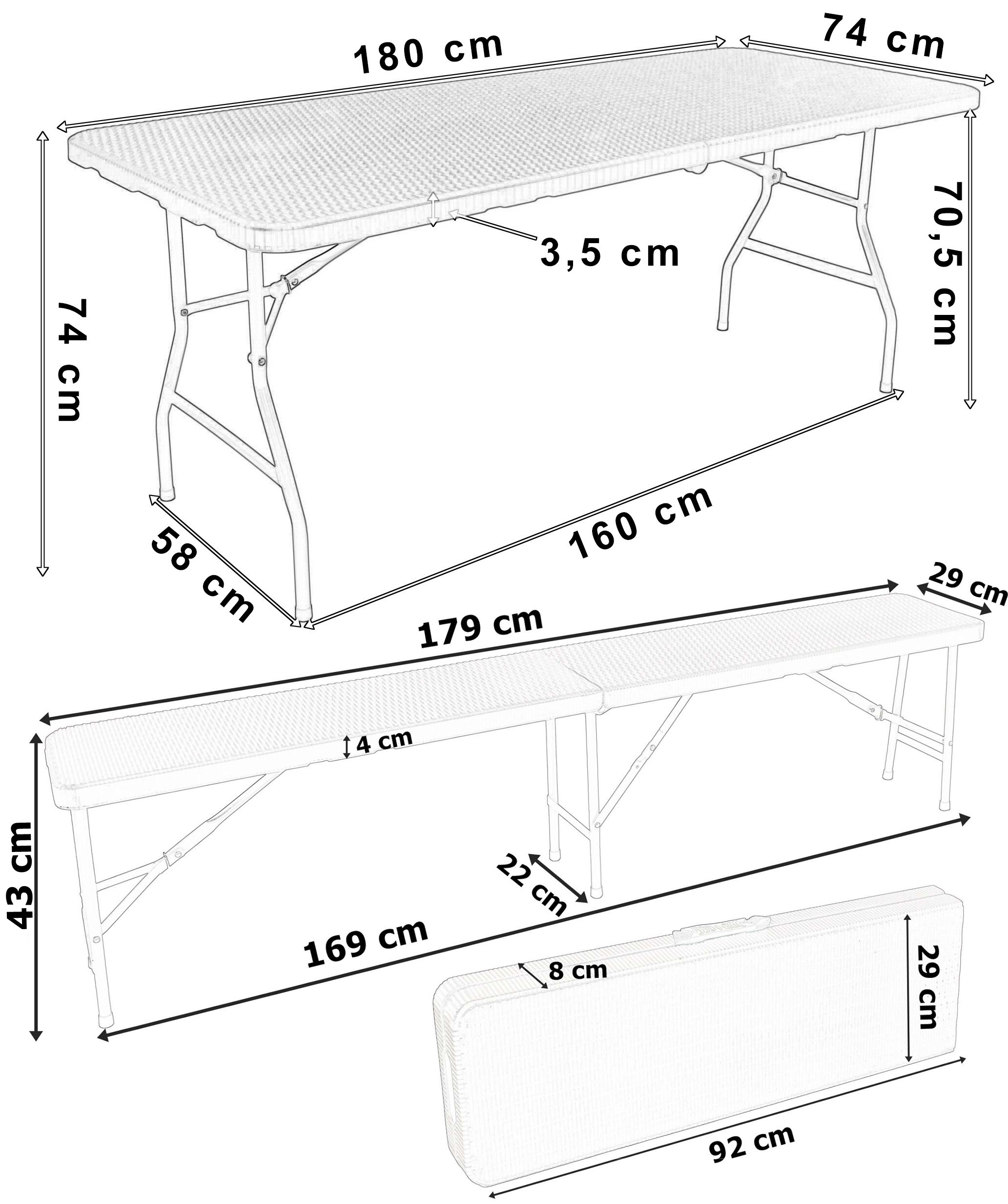 Zestaw cateringowy Rattan brąz stół 180 cm+ 2 ławki - obrazek 2