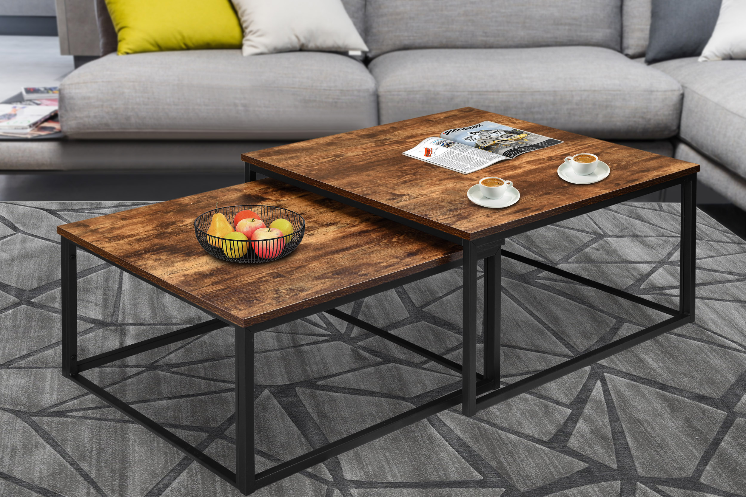 Stoliki kawowe loft Velen Rustic postarzany dąb - obrazek 3