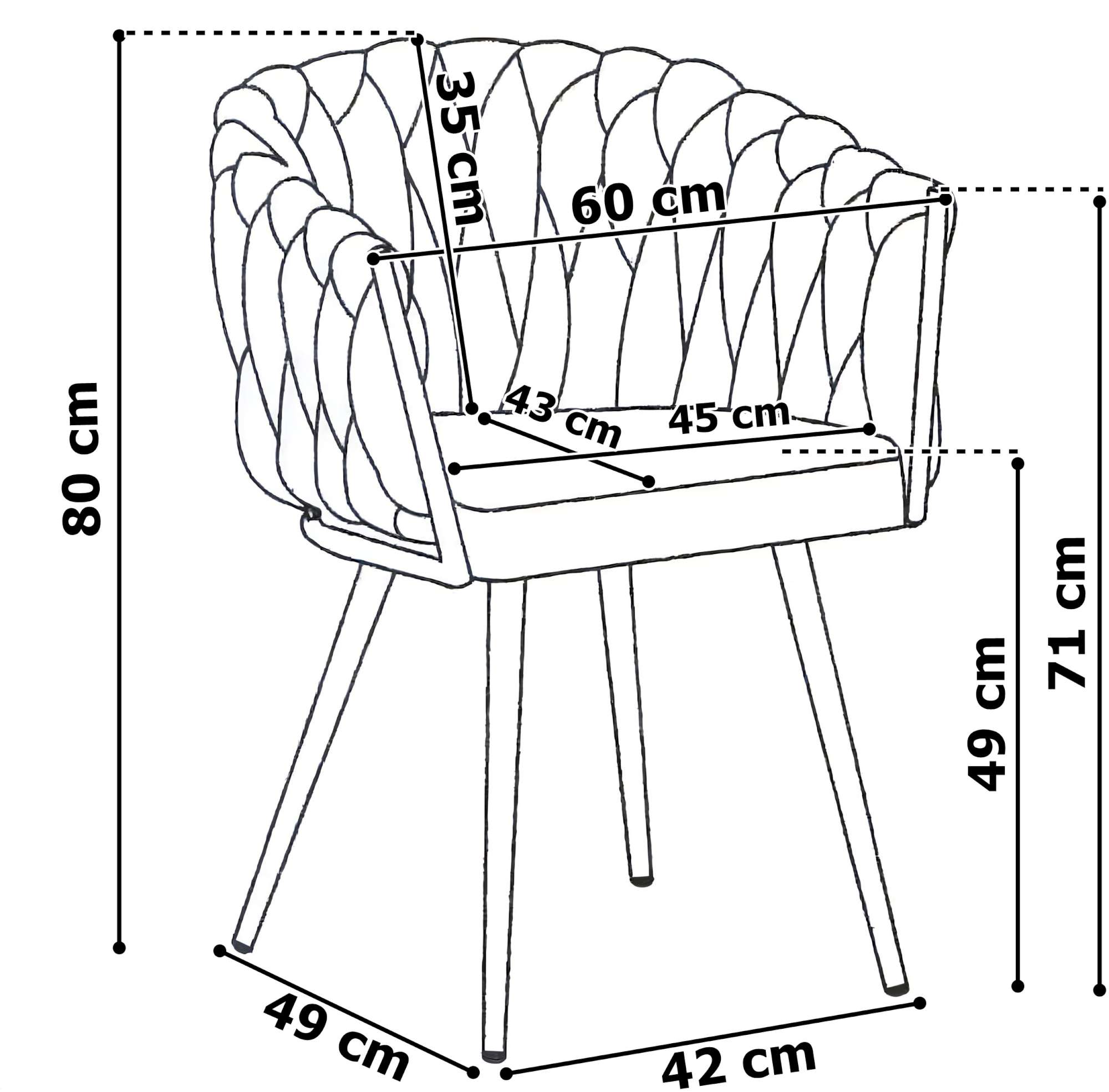Krzesło welurowe plecione COFTON chrom VELVET beżowy - obrazek 3