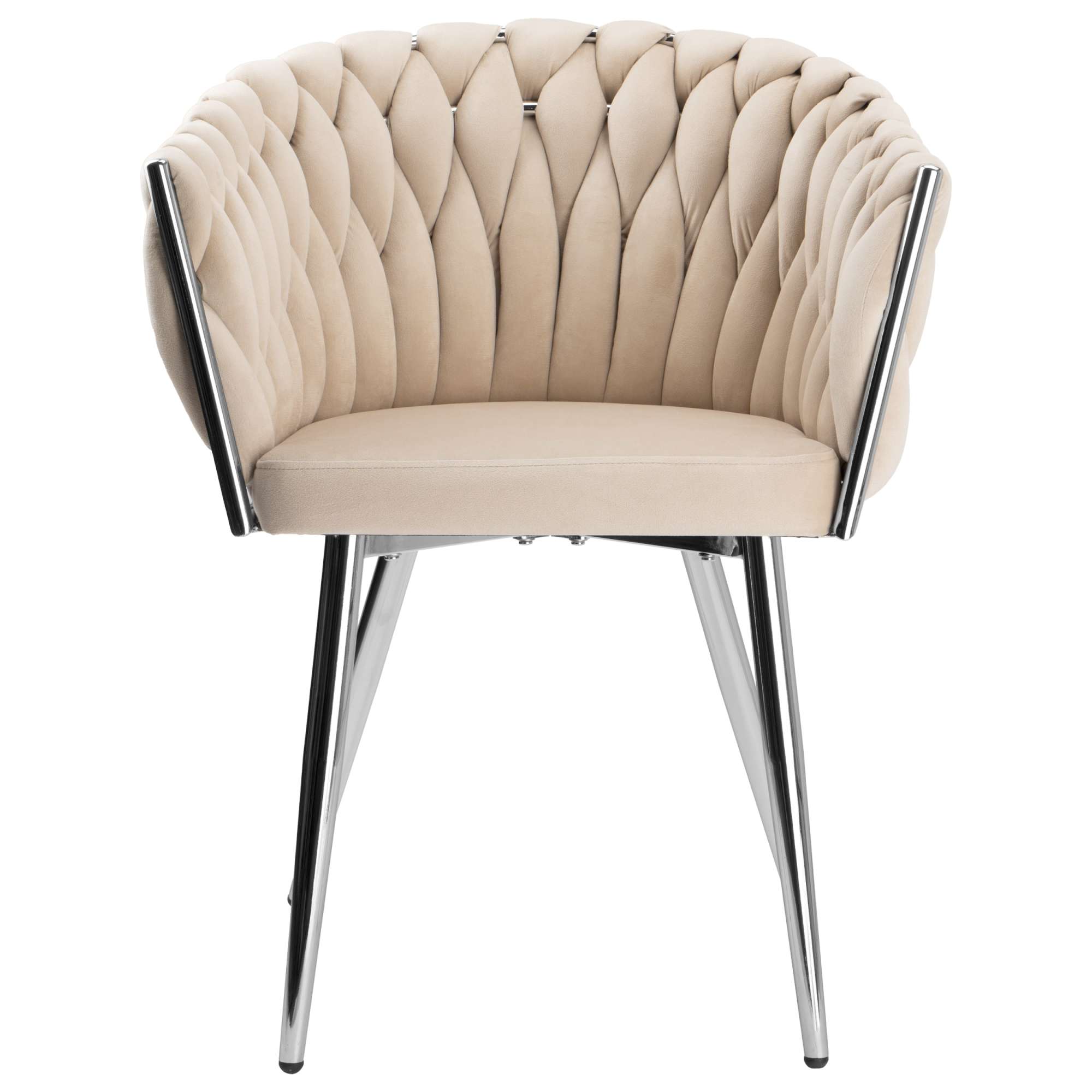 Krzesło welurowe plecione COFTON chrom VELVET beżowy - obrazek 4