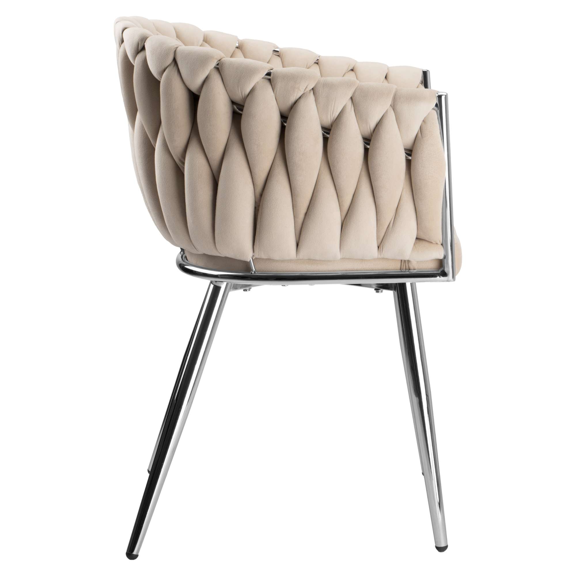 Krzesło welurowe plecione COFTON chrom VELVET beżowy - obrazek 5