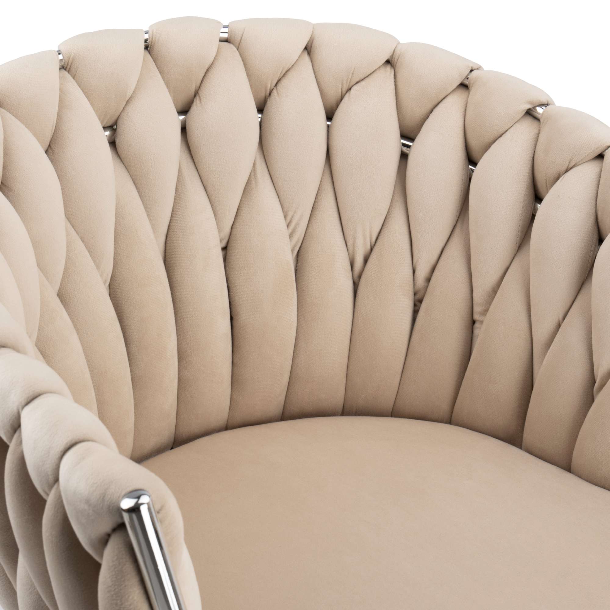 Krzesło welurowe plecione COFTON chrom VELVET beżowy - obrazek 7