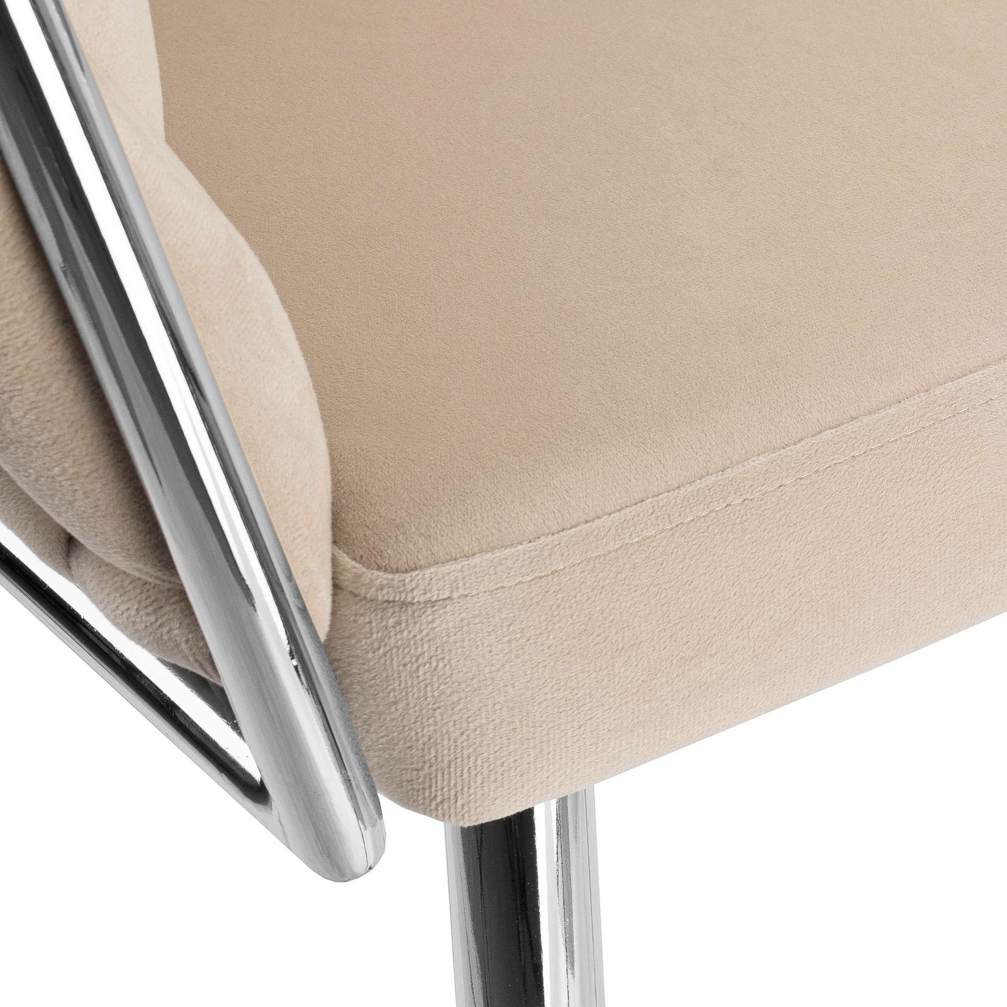 Krzesło welurowe plecione COFTON chrom VELVET beżowy - obrazek 8