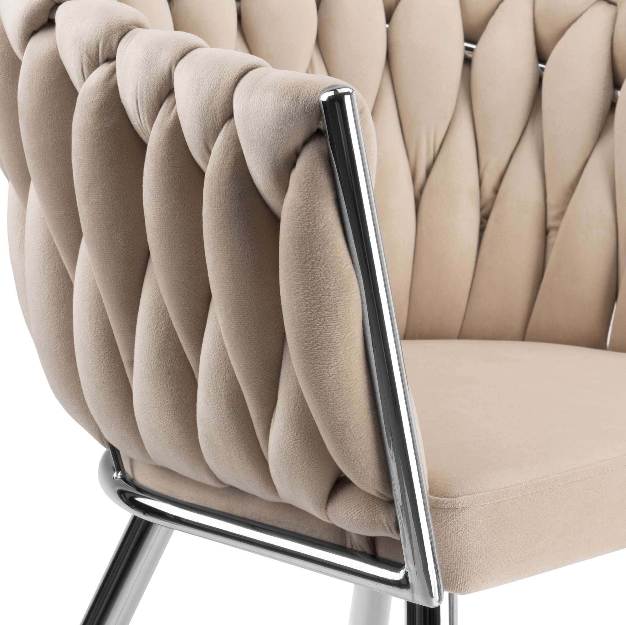 Krzesło welurowe plecione COFTON chrom VELVET beżowy - obrazek 9
