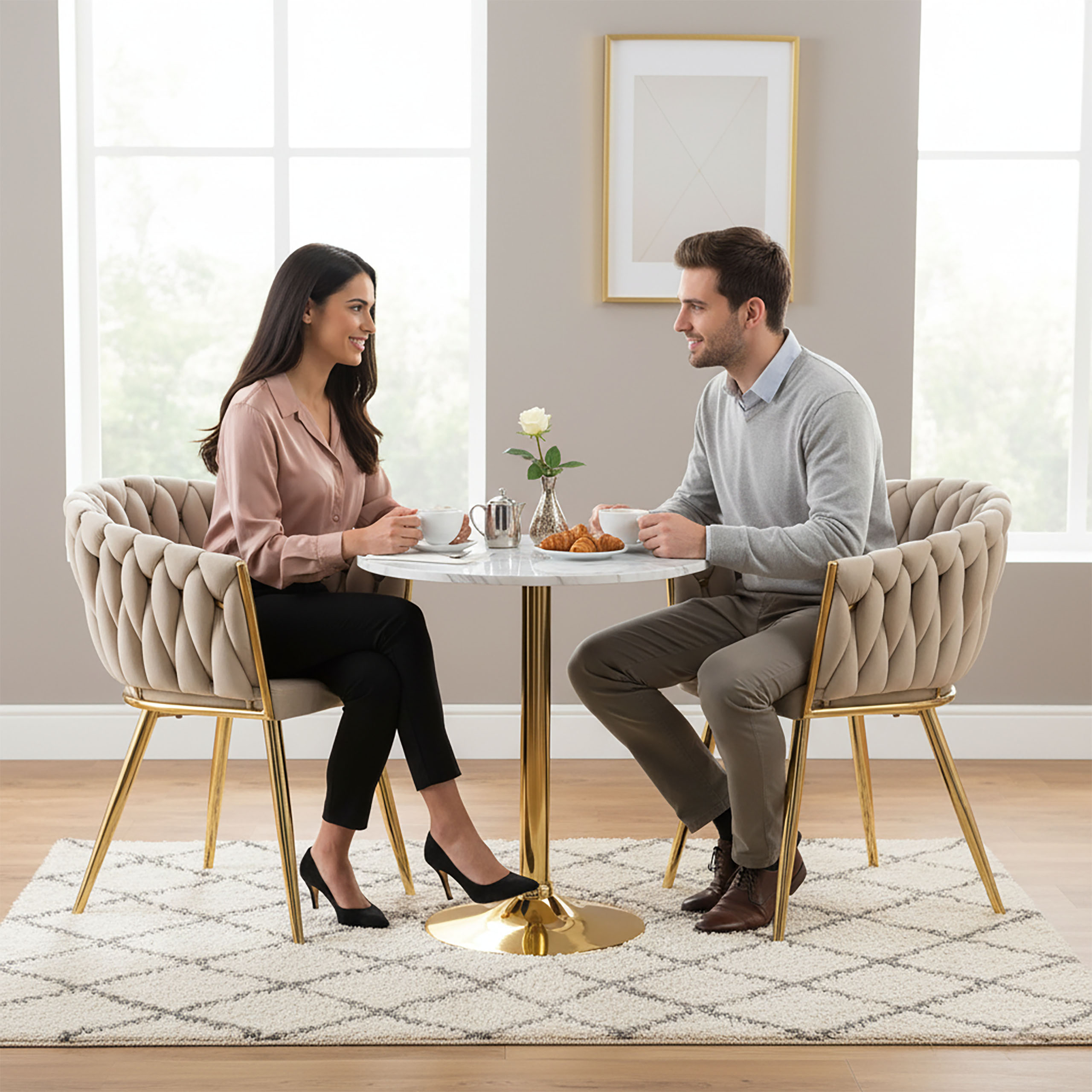 Krzesło welurowe plecione COFTON gold VELVET beżowy - obrazek 2