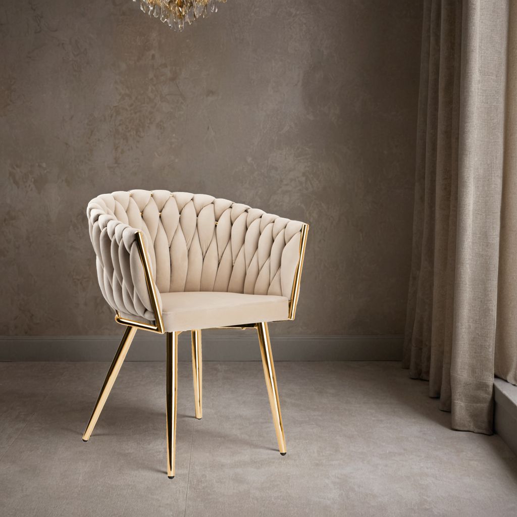 Krzesło welurowe plecione COFTON gold VELVET beżowy - obrazek 4