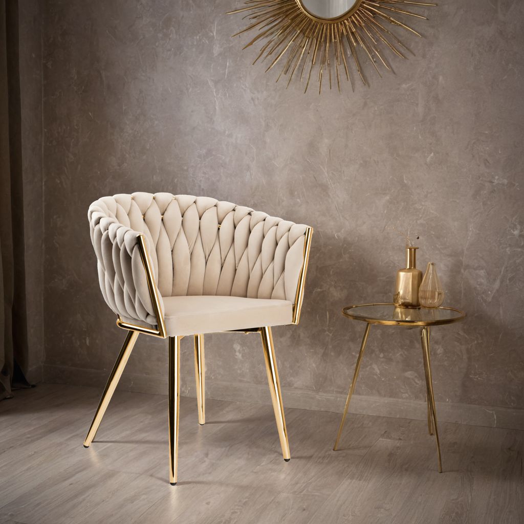 Krzesło welurowe plecione COFTON gold VELVET beżowy - obrazek 5