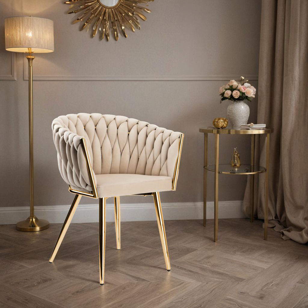 Krzesło welurowe plecione COFTON gold VELVET beżowy - obrazek 6