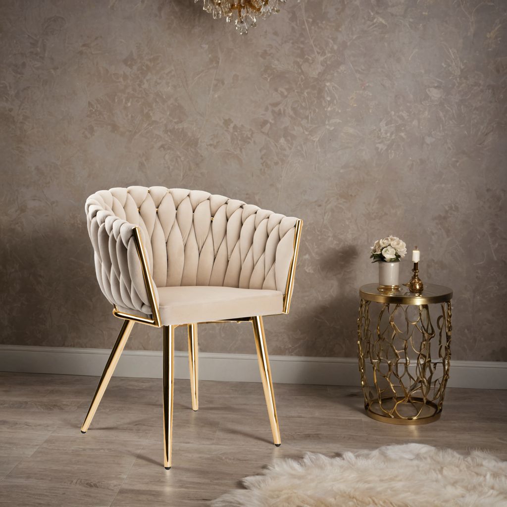 Krzesło welurowe plecione COFTON gold VELVET beżowy - obrazek 7