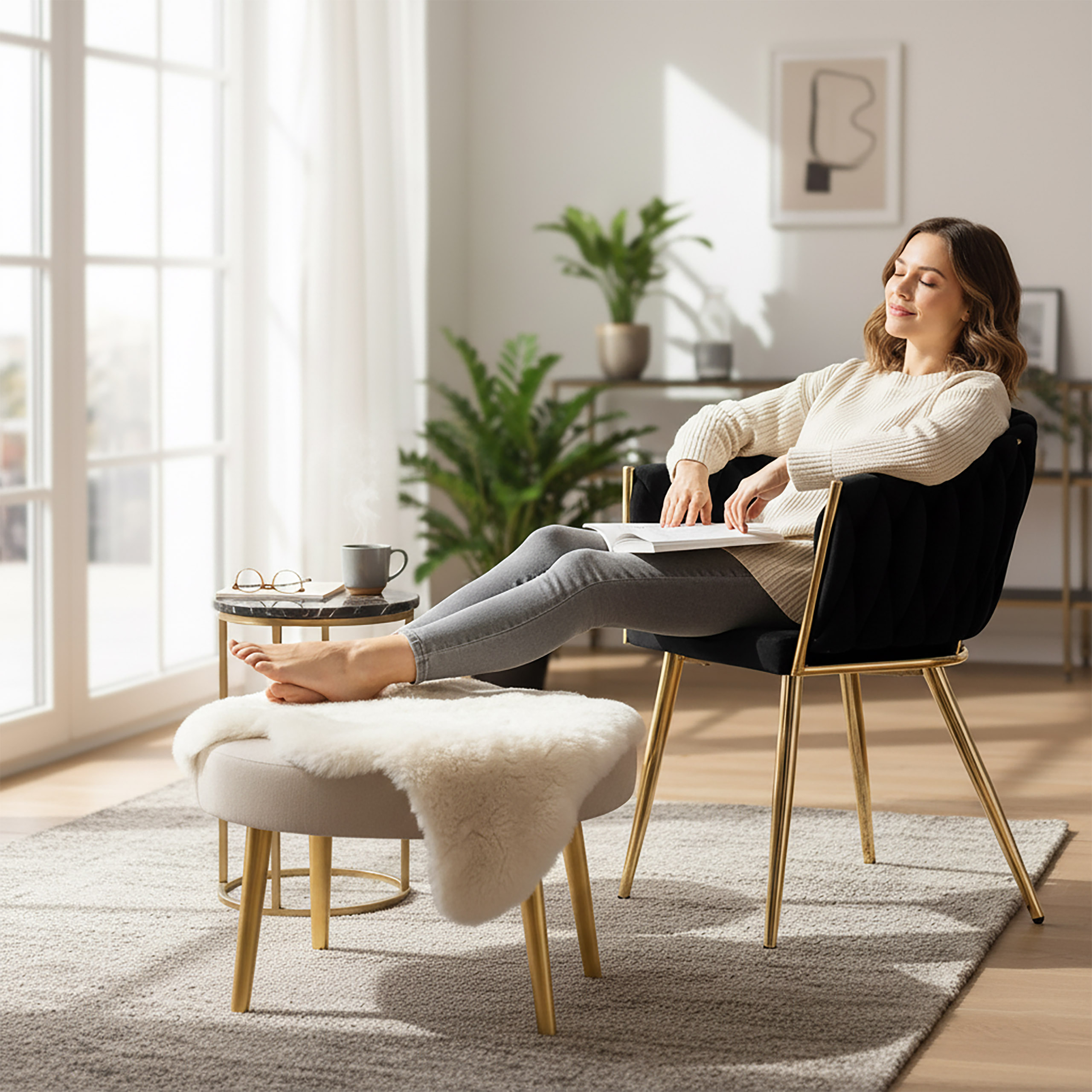 Krzesło welurowe plecione COFTON Gold VELVET Czarny - obrazek 2