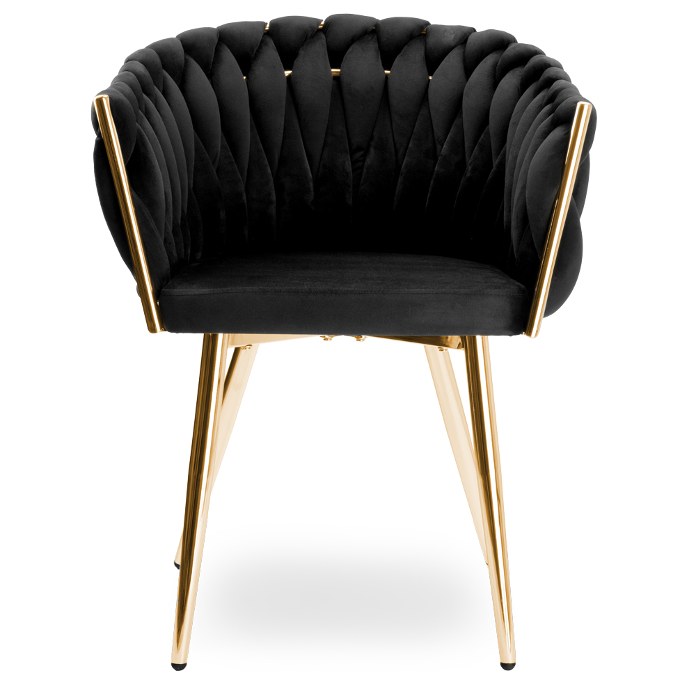 Krzesło welurowe plecione COFTON Gold VELVET Czarny - obrazek 4