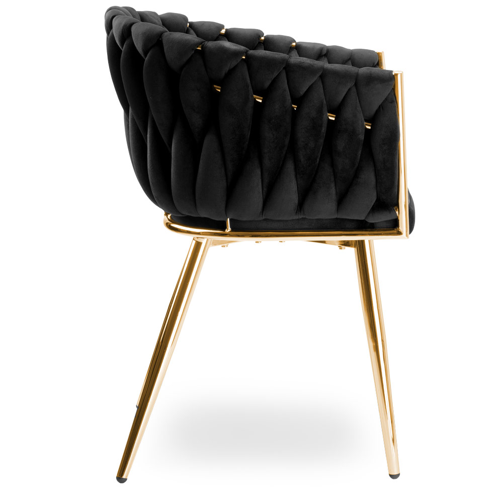 Krzesło welurowe plecione COFTON Gold VELVET Czarny - obrazek 5