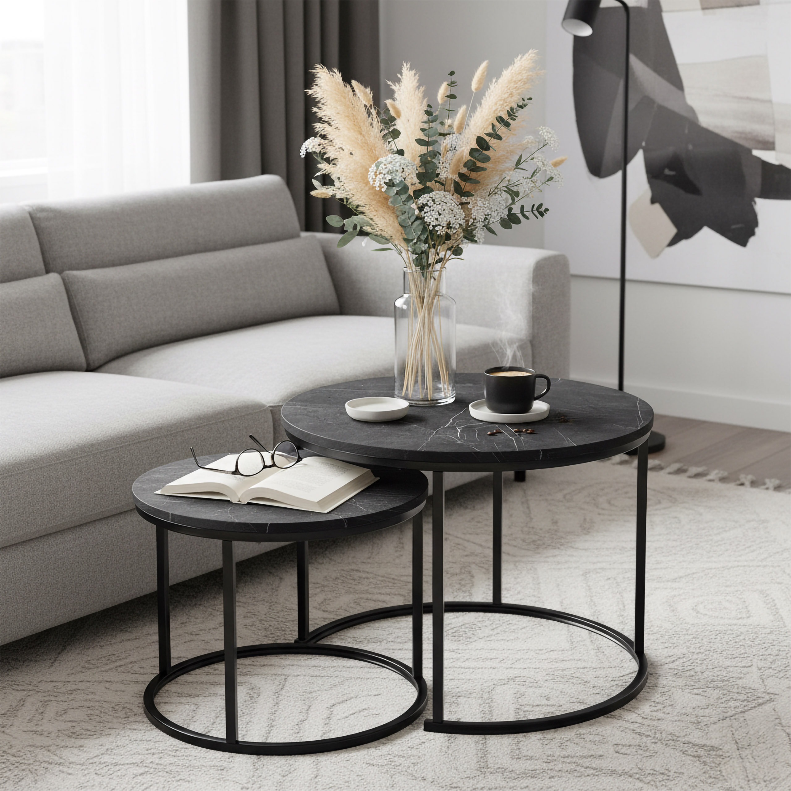 Zestaw dwóch stolików loft Galen Small Grafitowy Marmur - obrazek 2
