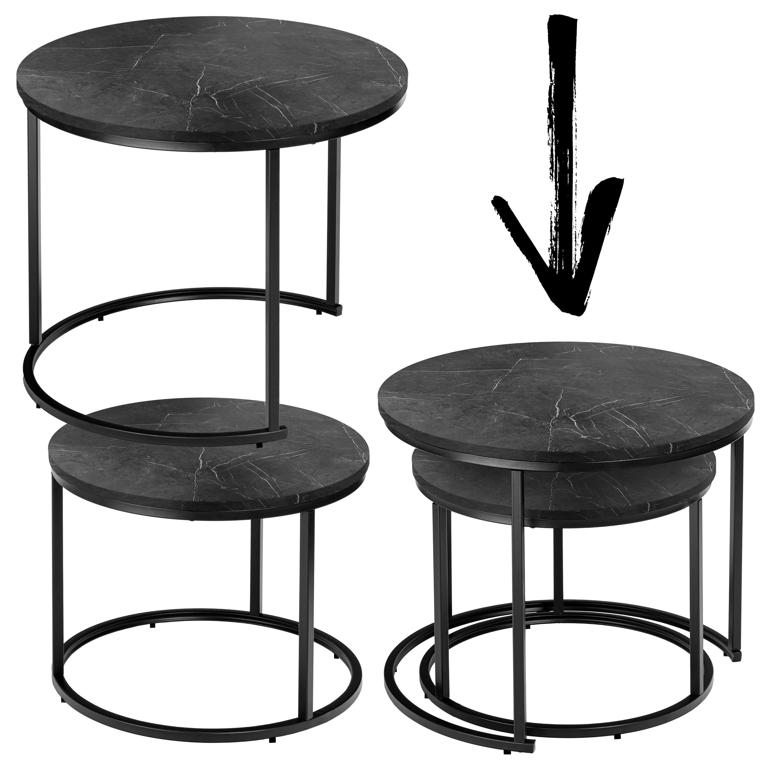 Zestaw dwóch stolików loft Galen Small Grafitowy Marmur - obrazek 8
