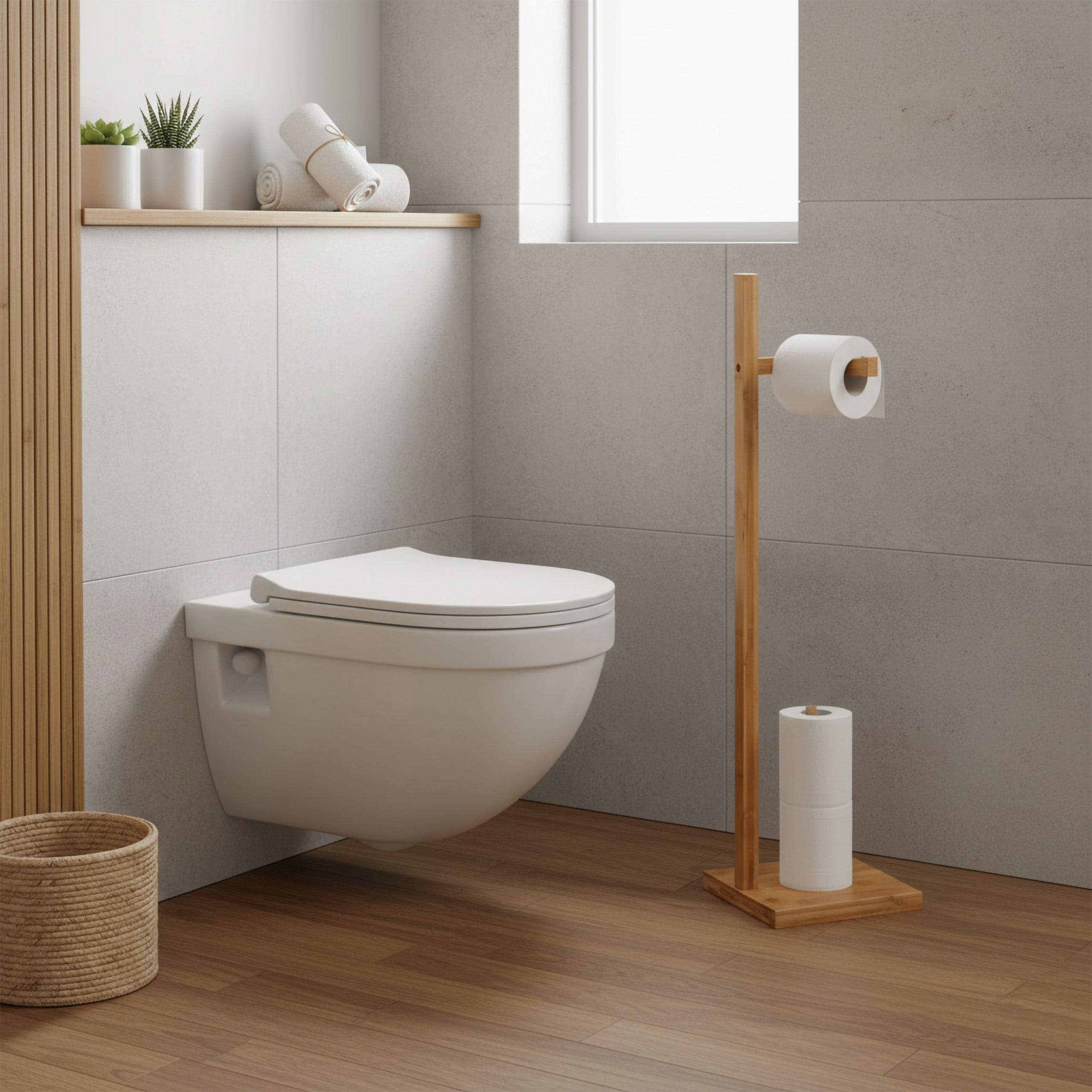 Stojak na papier toaletowy KEFAS naturalny bambus - obrazek 3