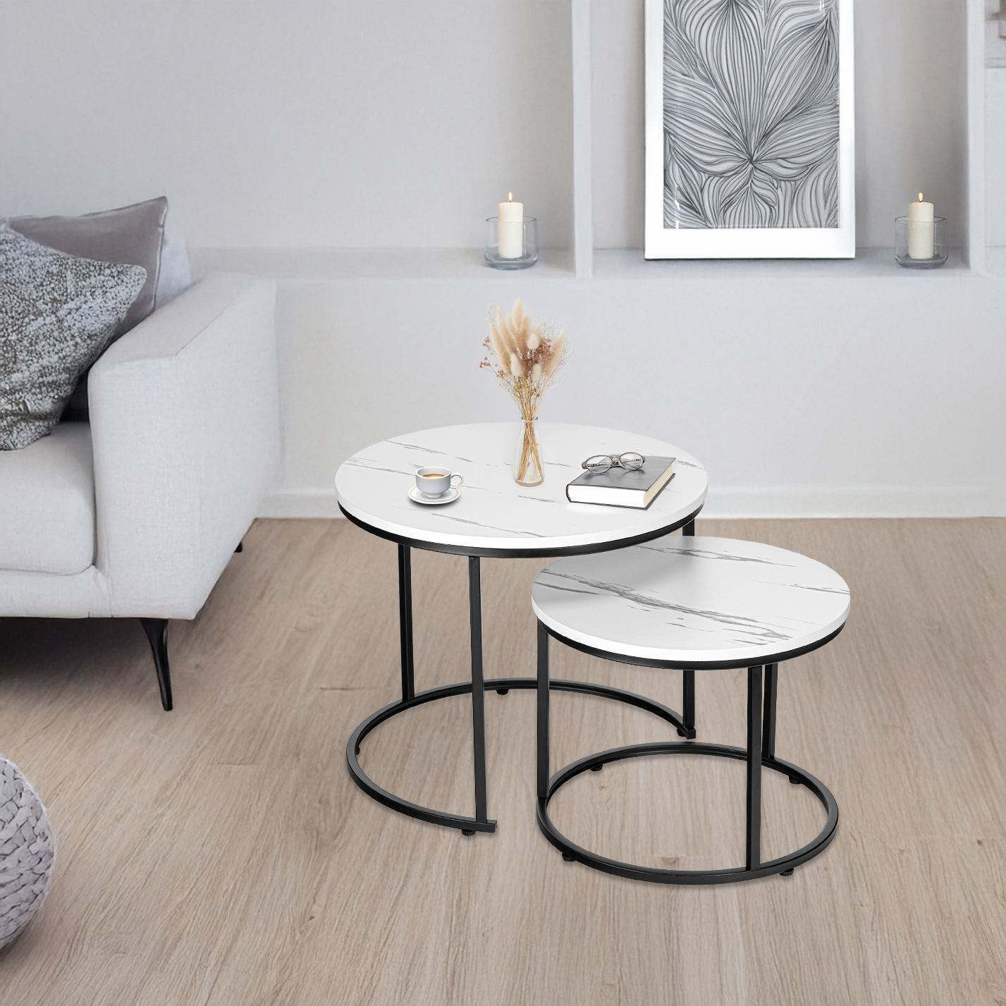 Zestaw dwóch stolików loft Galen Small Biały Marmur - obrazek 3