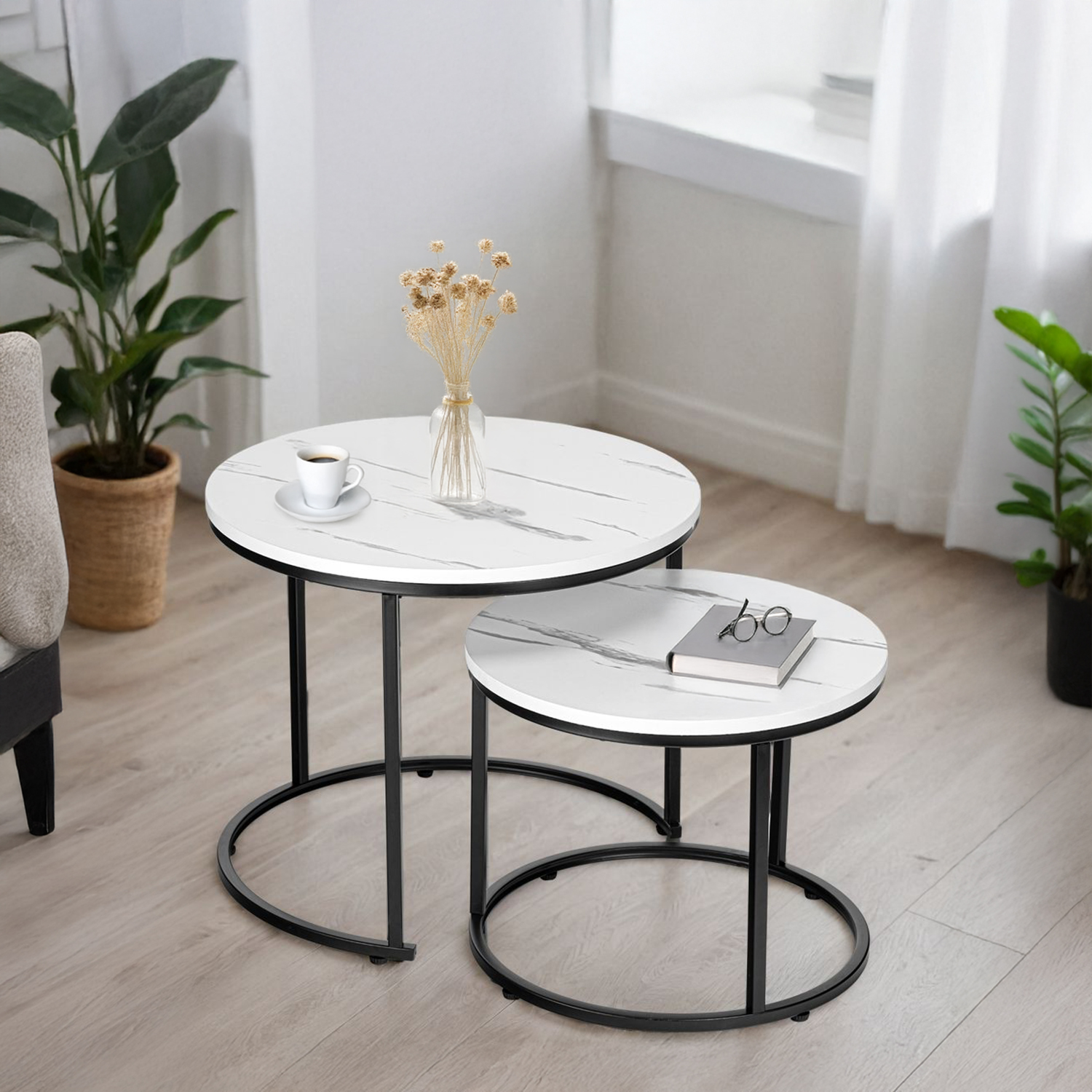 Zestaw dwóch stolików loft Galen Small Biały Marmur - obrazek 2