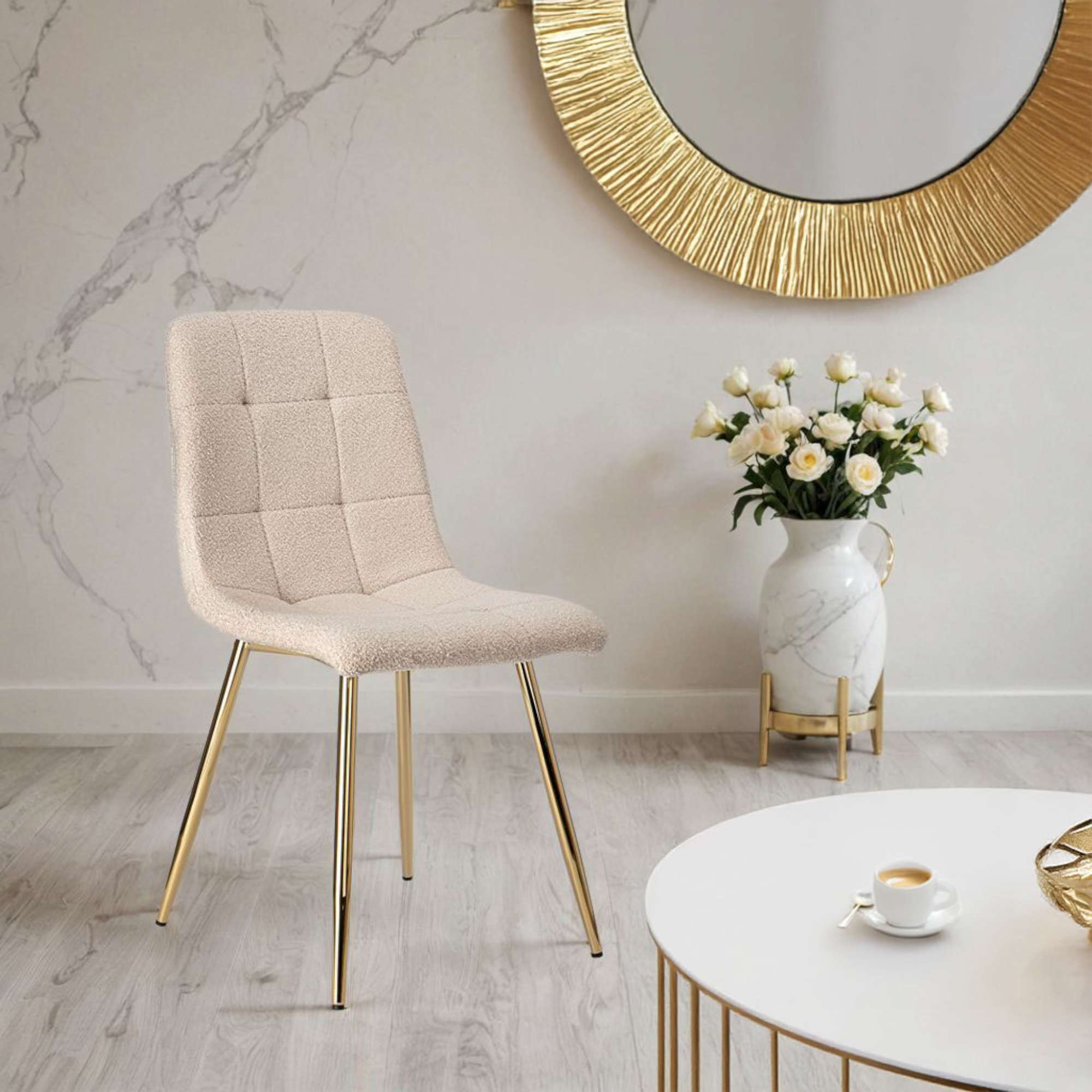 Krzesło boucle DENVER teddy gold beżowe - obrazek 2