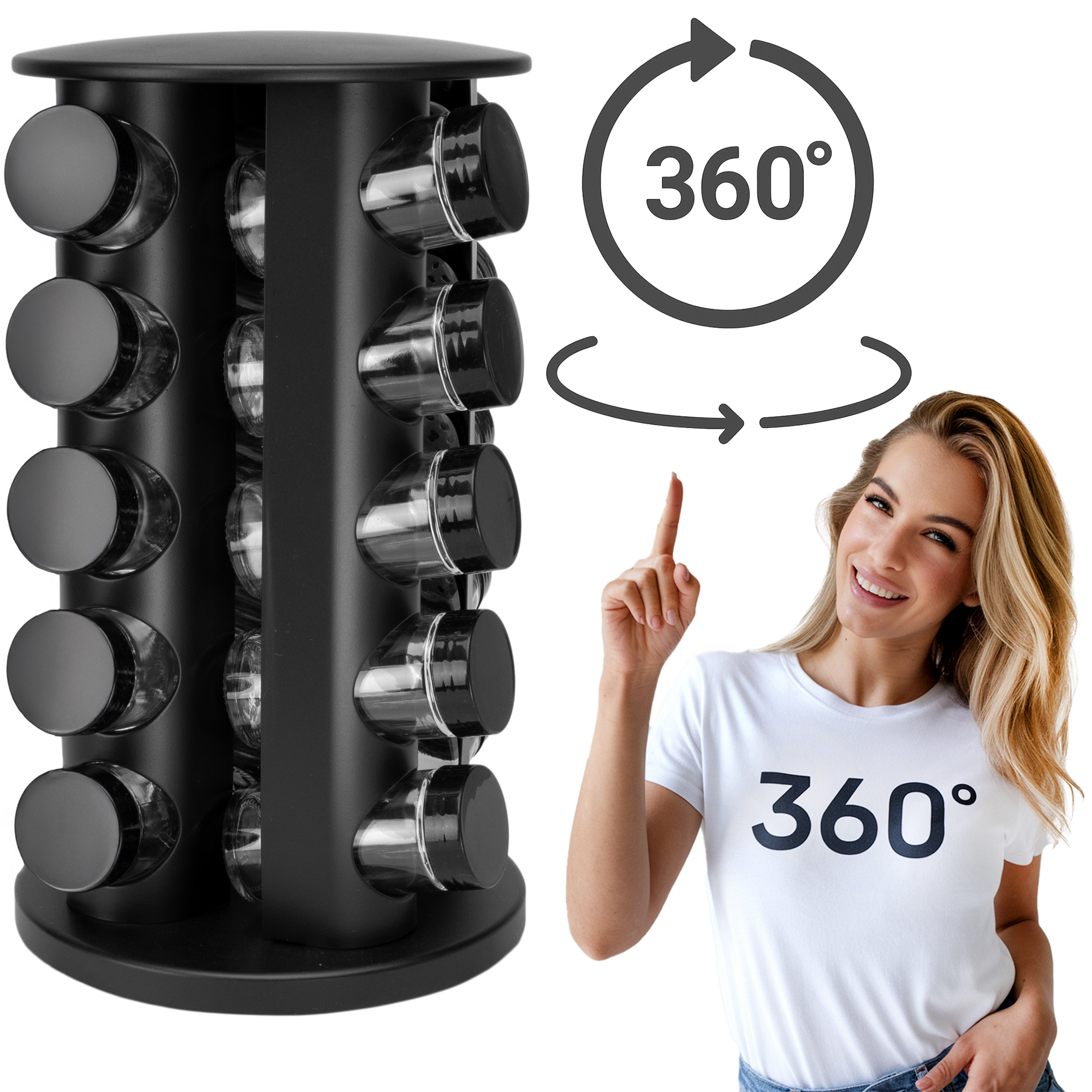 Stojak na przyprawy obrotowy ROTOR BLACK 20 słoiczków + 72 naklejki - obrazek 8