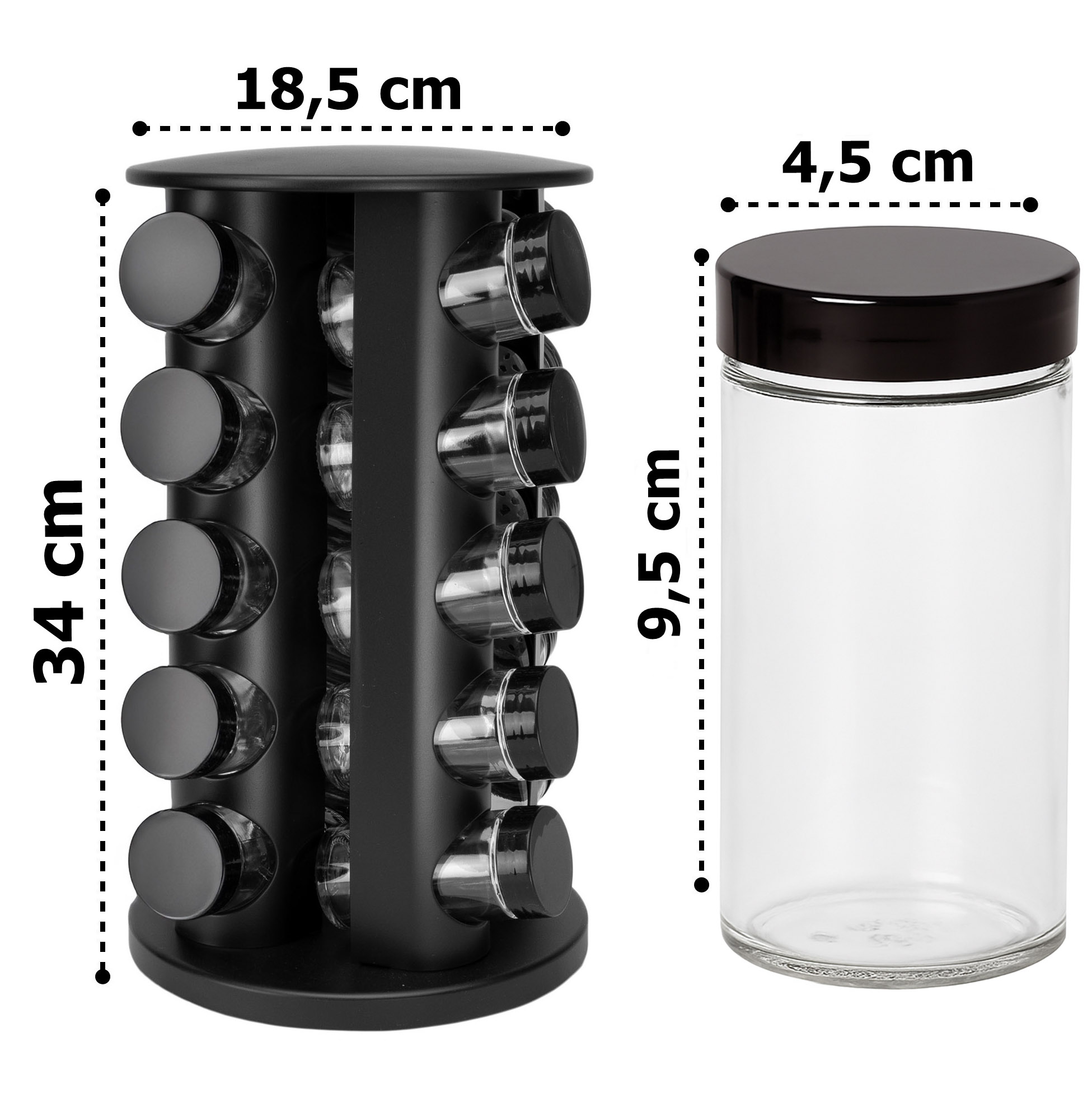 Stojak na przyprawy obrotowy ROTOR BLACK 20 słoiczków + 72 naklejki - obrazek 3