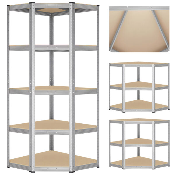 Regał magazynowy narożny 5 poziomów 875 kg 180 x 70 x 40 cm